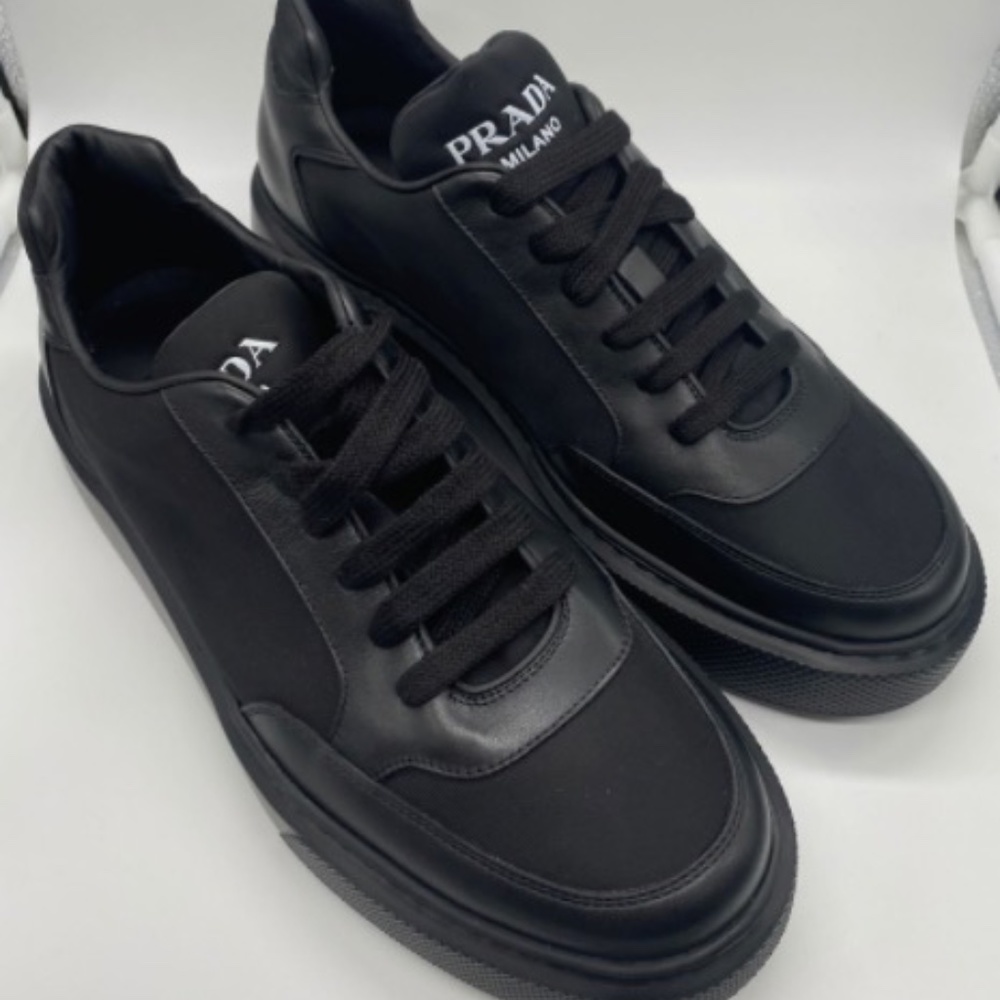 Prada Macro leather and nylon sneakers